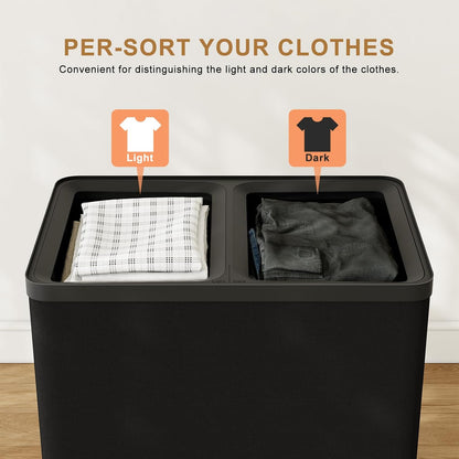 Double Laundry Hamper with Lid, 150L Large Laundry Basket 2 Compartments