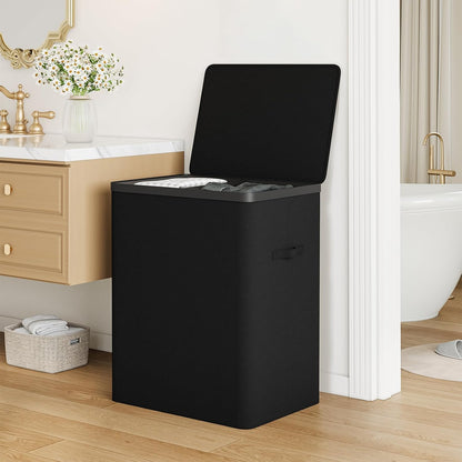 Double Laundry Hamper with Lid, 150L Large Laundry Basket 2 Compartments