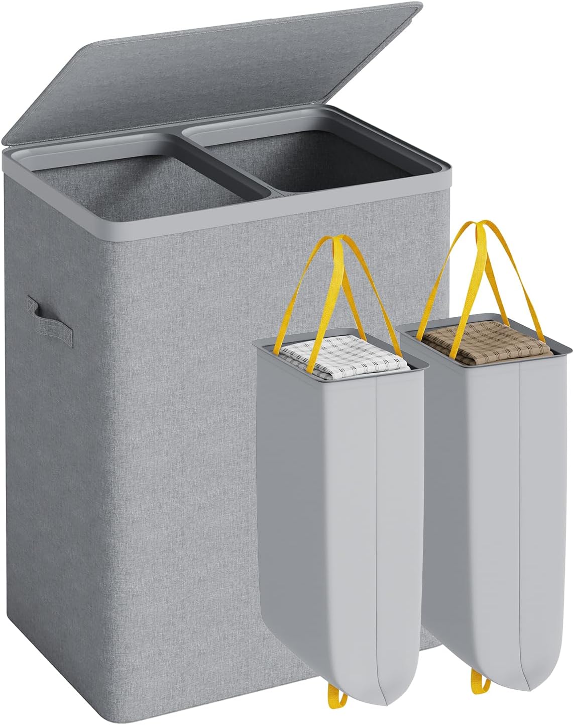 Double Laundry Hamper with Lid, 150L Large Laundry Basket 2 Compartments