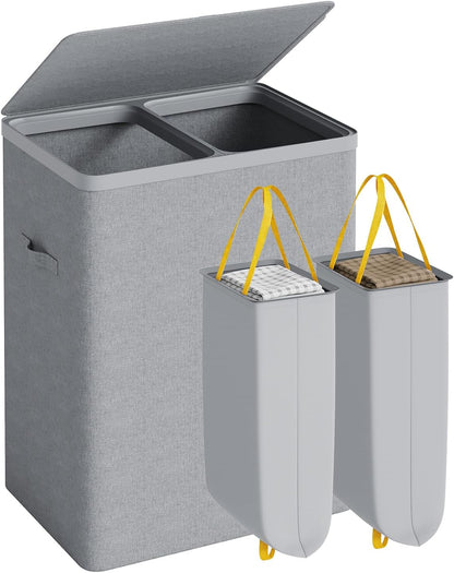Double Laundry Hamper with Lid, 150L Large Laundry Basket 2 Compartments