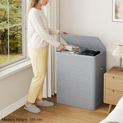 Double Laundry Hamper with Lid, 150L Large Laundry Basket 2 Compartments