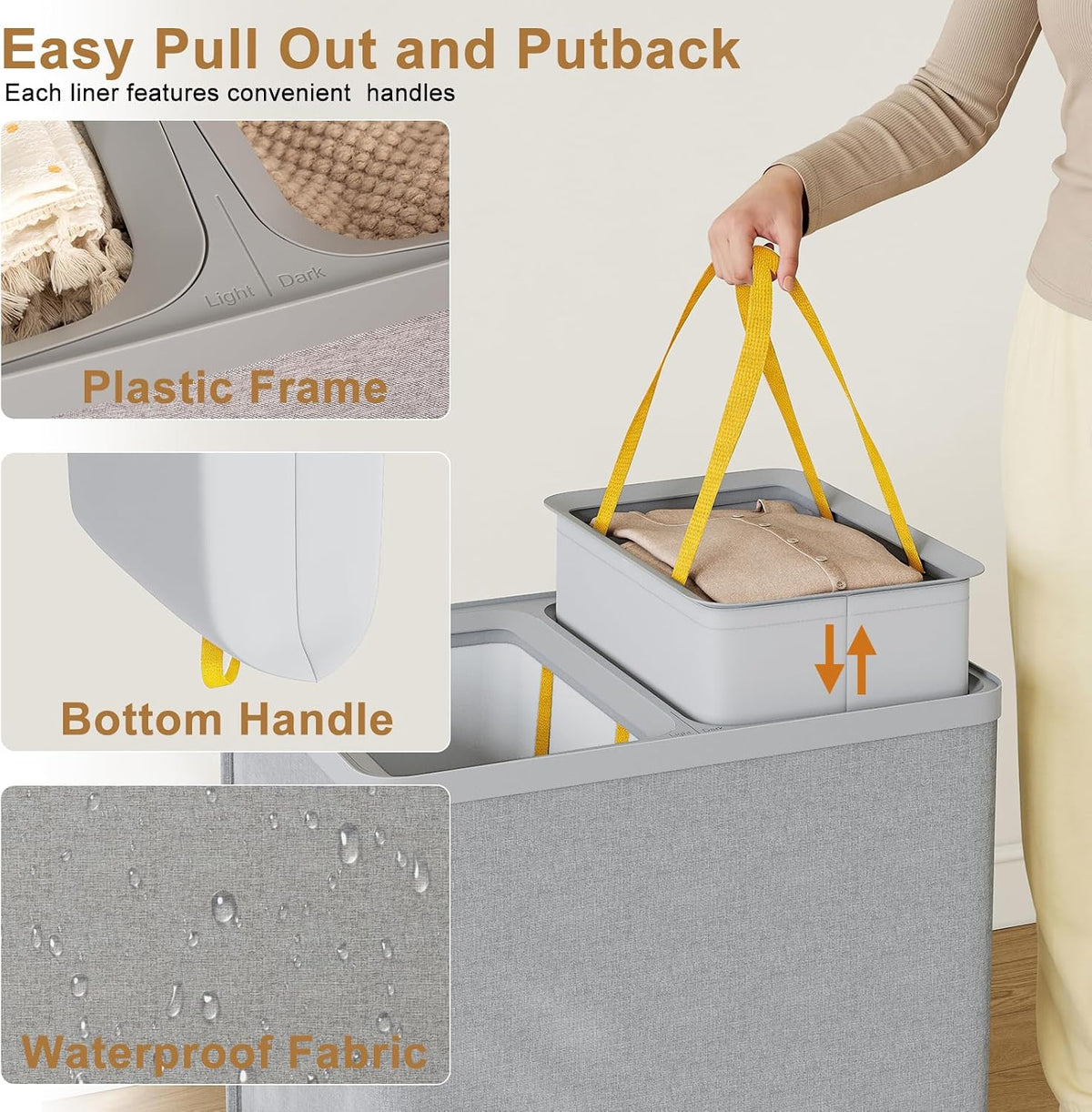 Double Laundry Hamper with Lid, 150L Large Laundry Basket 2 Compartments