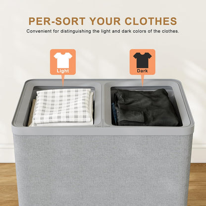 Double Laundry Hamper with Lid, 150L Large Laundry Basket 2 Compartments