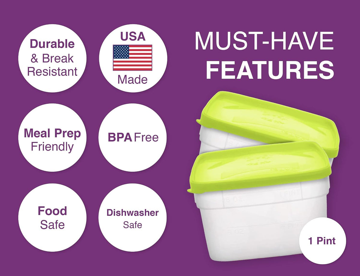 Arrow Freezer Containers, 1 Pint - 10 pk with Lids - Reusable Plastic Food Storage - Prep, Store, Freeze - BPA Free - Dishwasher Safe