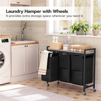 Laundry Sorter 3 Section, Laundry Hamper with Wheels, 3 × 11.5 Gal (43.4L), Rolling Laundry Basket, Pull-Out and Removable Oxford Fabric Bags, White WG76XY01