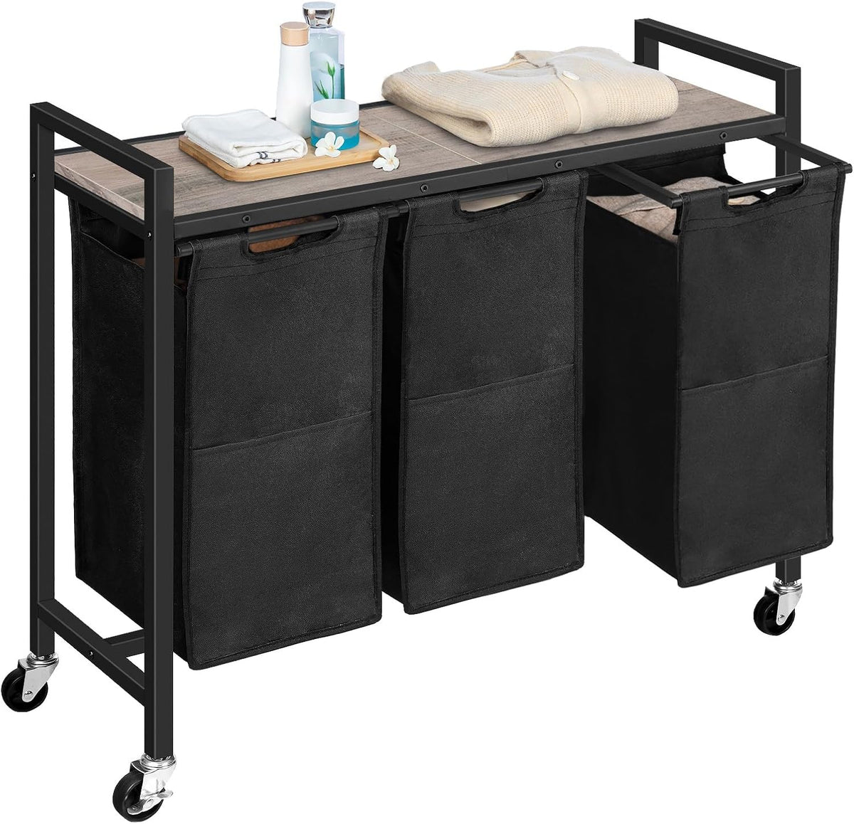 Laundry Sorter 3 Section, Laundry Hamper with Wheels, 3 × 11.5 Gal (43.4L), Rolling Laundry Basket, Pull-Out and Removable Oxford Fabric Bags, White WG76XY01