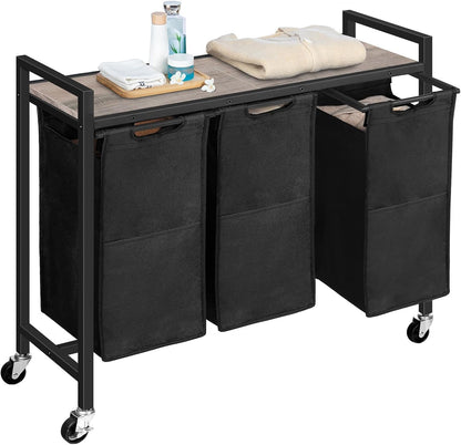 Laundry Sorter 3 Section, Laundry Hamper with Wheels, 3 × 11.5 Gal (43.4L), Rolling Laundry Basket, Pull-Out and Removable Oxford Fabric Bags, White WG76XY01