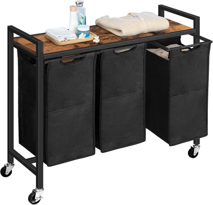 Laundry Sorter 3 Section, Laundry Hamper with Wheels, 3 × 11.5 Gal (43.4L), Rolling Laundry Basket, Pull-Out and Removable Oxford Fabric Bags, White WG76XY01