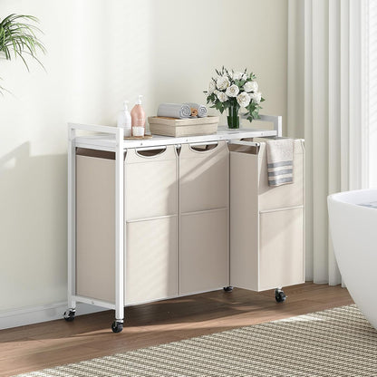Laundry Sorter 3 Section, Laundry Hamper with Wheels, 3 × 11.5 Gal (43.4L), Rolling Laundry Basket, Pull-Out and Removable Oxford Fabric Bags, White WG76XY01