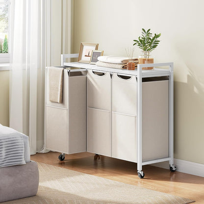 Laundry Sorter 3 Section, Laundry Hamper with Wheels, 3 × 11.5 Gal (43.4L), Rolling Laundry Basket, Pull-Out and Removable Oxford Fabric Bags, White WG76XY01