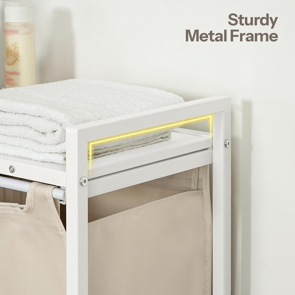 Laundry Sorter 3 Section, Laundry Hamper with Wheels, 3 × 11.5 Gal (43.4L), Rolling Laundry Basket, Pull-Out and Removable Oxford Fabric Bags, White WG76XY01