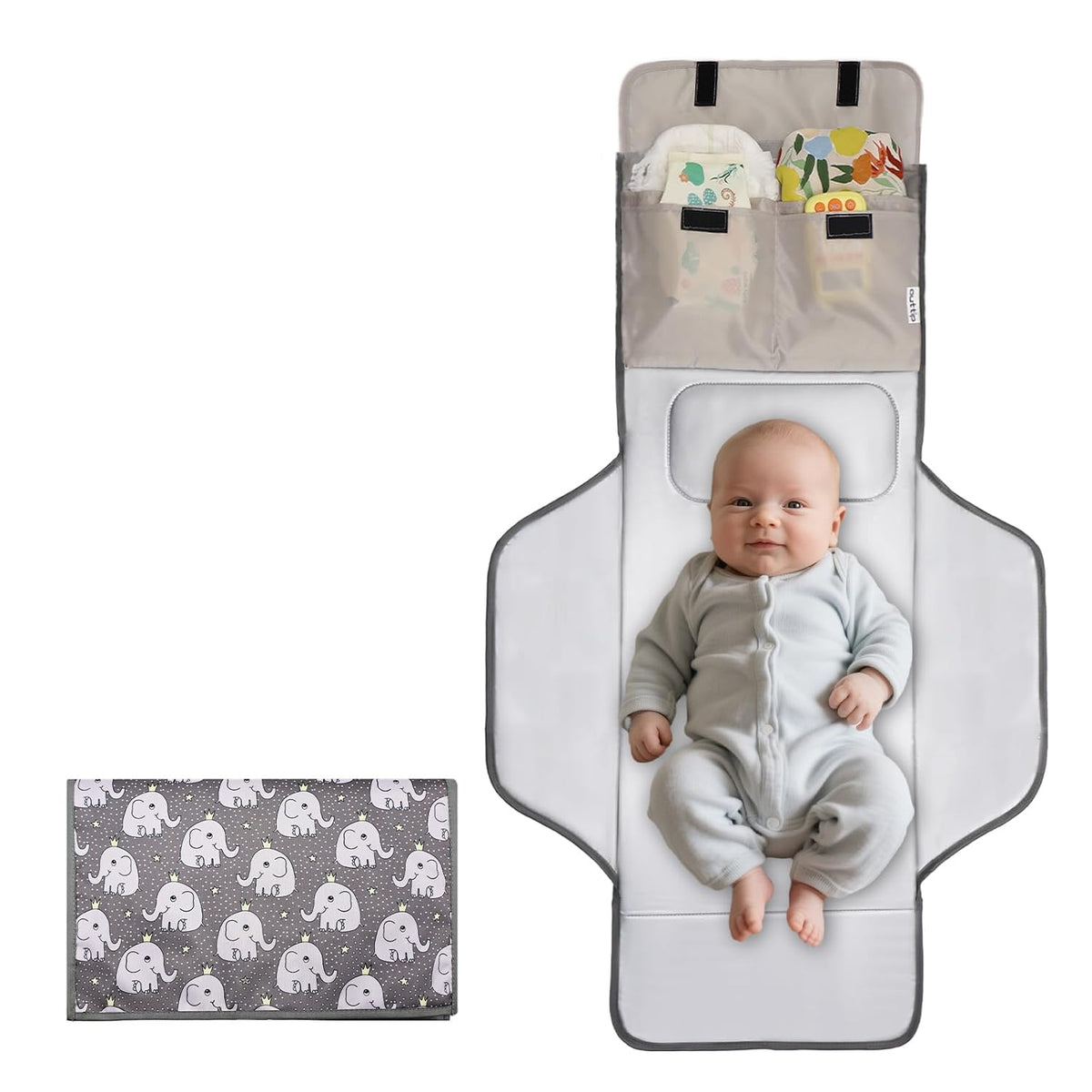 31" X 24.2" Extra Long Large Lightweight Toddler Diaper Changing Pad Travel, Cute Design 1-36 Month Infant Foldable Baby Changing Mat Wipeable, Changing Pad Portable for Station, Car, Stroller