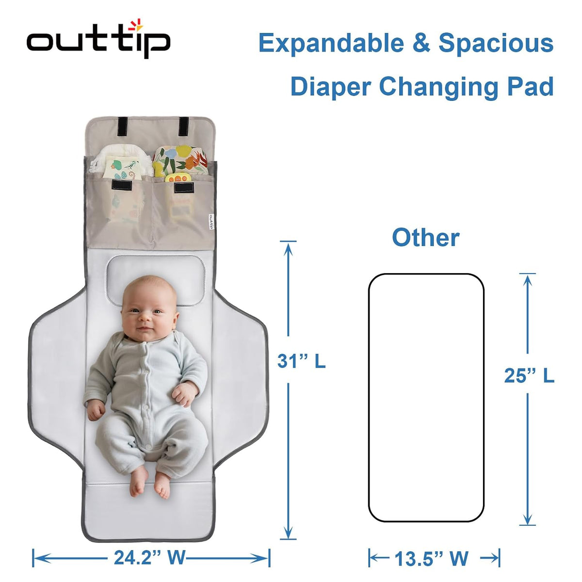 31" X 24.2" Extra Long Large Lightweight Toddler Diaper Changing Pad Travel, Cute Design 1-36 Month Infant Foldable Baby Changing Mat Wipeable, Changing Pad Portable for Station, Car, Stroller