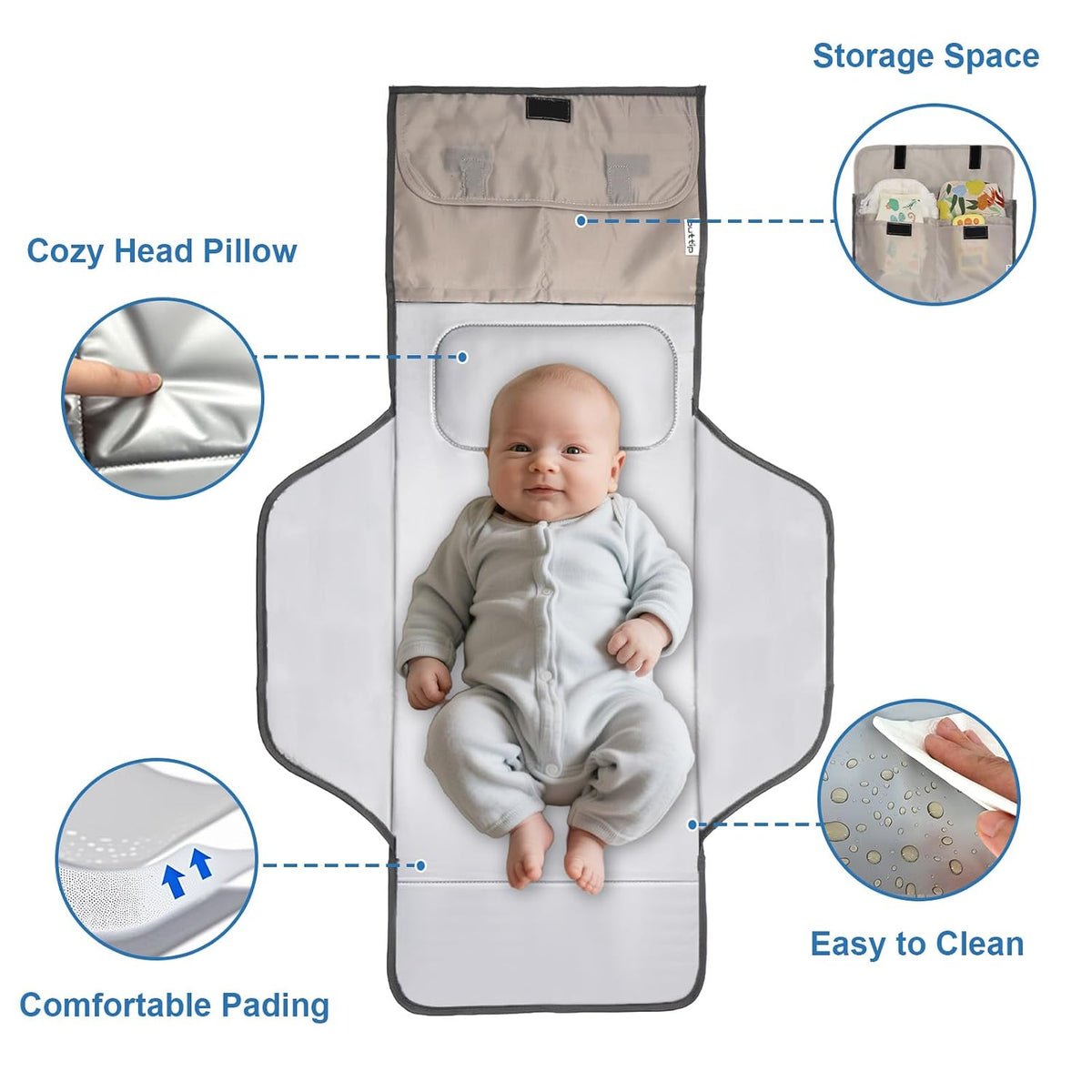 31" X 24.2" Extra Long Large Lightweight Toddler Diaper Changing Pad Travel, Cute Design 1-36 Month Infant Foldable Baby Changing Mat Wipeable, Changing Pad Portable for Station, Car, Stroller
