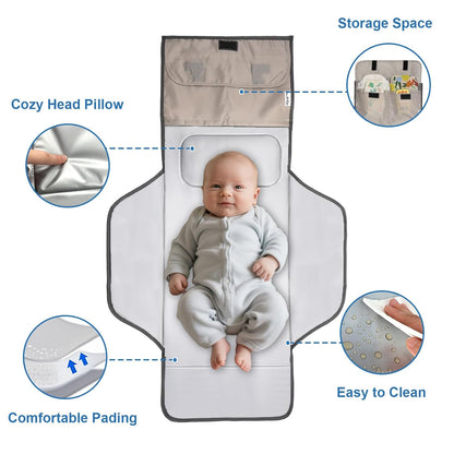 31" X 24.2" Extra Long Large Lightweight Toddler Diaper Changing Pad Travel, Cute Design 1-36 Month Infant Foldable Baby Changing Mat Wipeable, Changing Pad Portable for Station, Car, Stroller