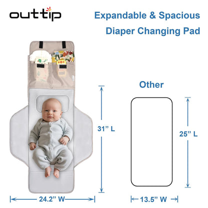 31" X 24.2" Extra Long Large Lightweight Toddler Diaper Changing Pad Travel, Cute Design 1-36 Month Infant Foldable Baby Changing Mat Wipeable, Changing Pad Portable for Station, Car, Stroller