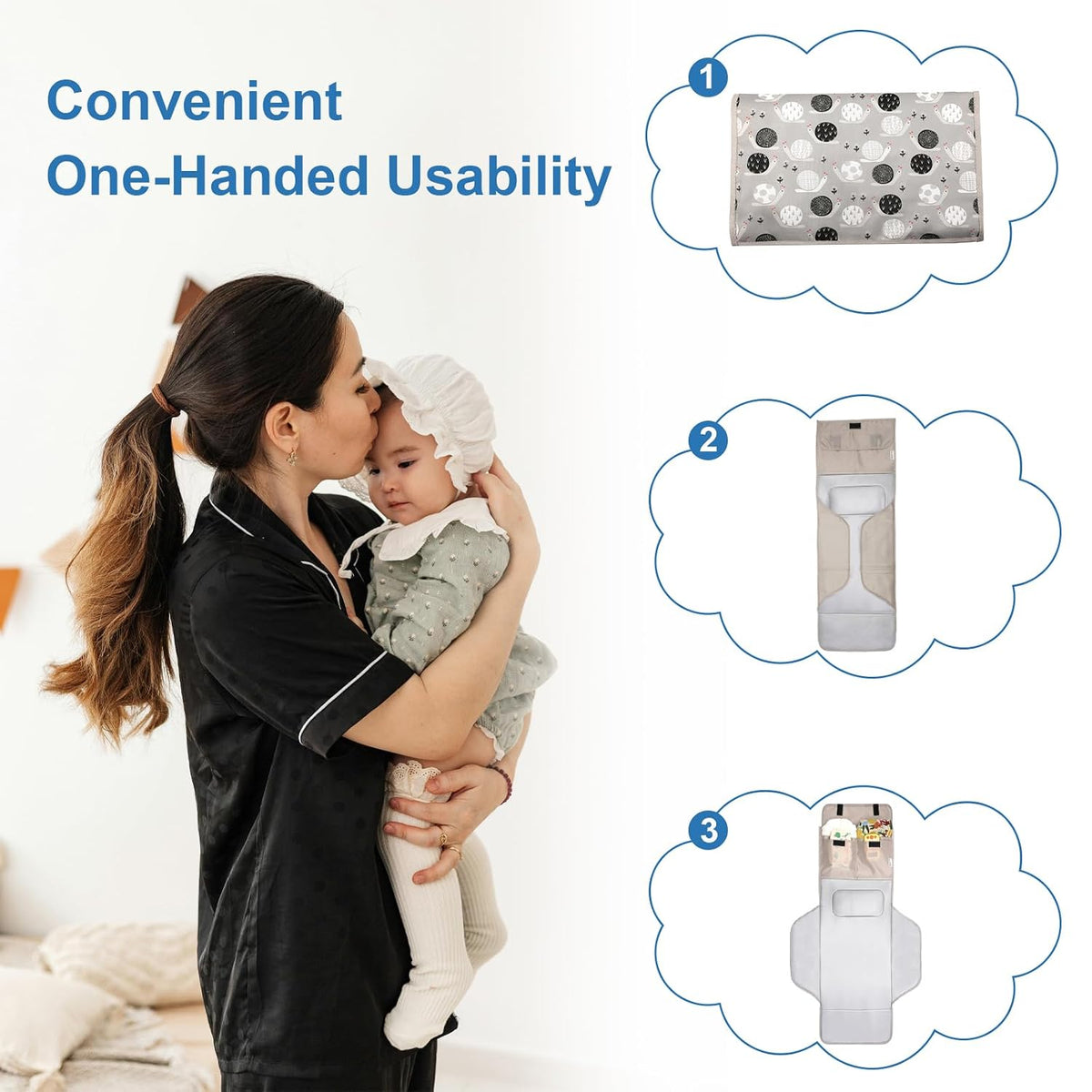 31" X 24.2" Extra Long Large Lightweight Toddler Diaper Changing Pad Travel, Cute Design 1-36 Month Infant Foldable Baby Changing Mat Wipeable, Changing Pad Portable for Station, Car, Stroller