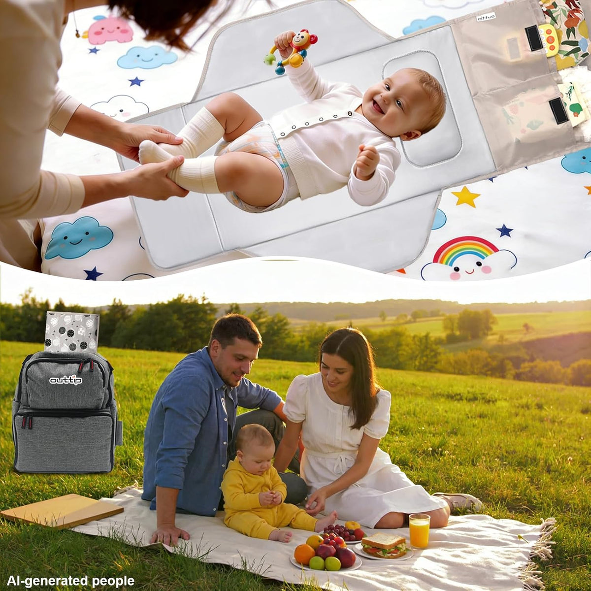31" X 24.2" Extra Long Large Lightweight Toddler Diaper Changing Pad Travel, Cute Design 1-36 Month Infant Foldable Baby Changing Mat Wipeable, Changing Pad Portable for Station, Car, Stroller
