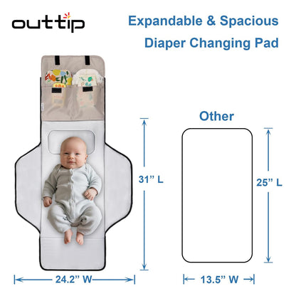 31" X 24.2" Extra Long Large Lightweight Toddler Diaper Changing Pad Travel, Cute Design 1-36 Month Infant Foldable Baby Changing Mat Wipeable, Changing Pad Portable for Station, Car, Stroller