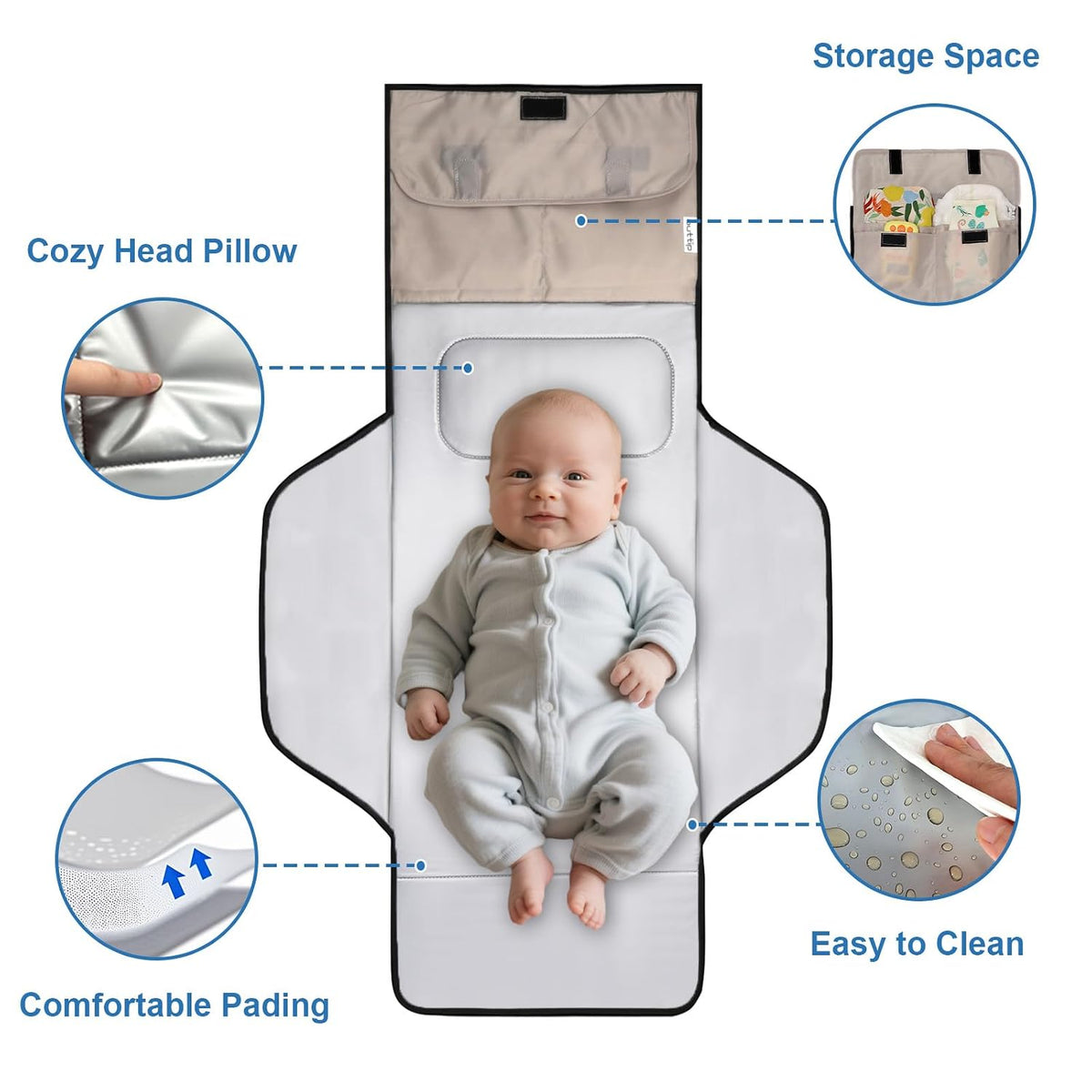 31" X 24.2" Extra Long Large Lightweight Toddler Diaper Changing Pad Travel, Cute Design 1-36 Month Infant Foldable Baby Changing Mat Wipeable, Changing Pad Portable for Station, Car, Stroller