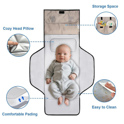 31" X 24.2" Extra Long Large Lightweight Toddler Diaper Changing Pad Travel, Cute Design 1-36 Month Infant Foldable Baby Changing Mat Wipeable, Changing Pad Portable for Station, Car, Stroller