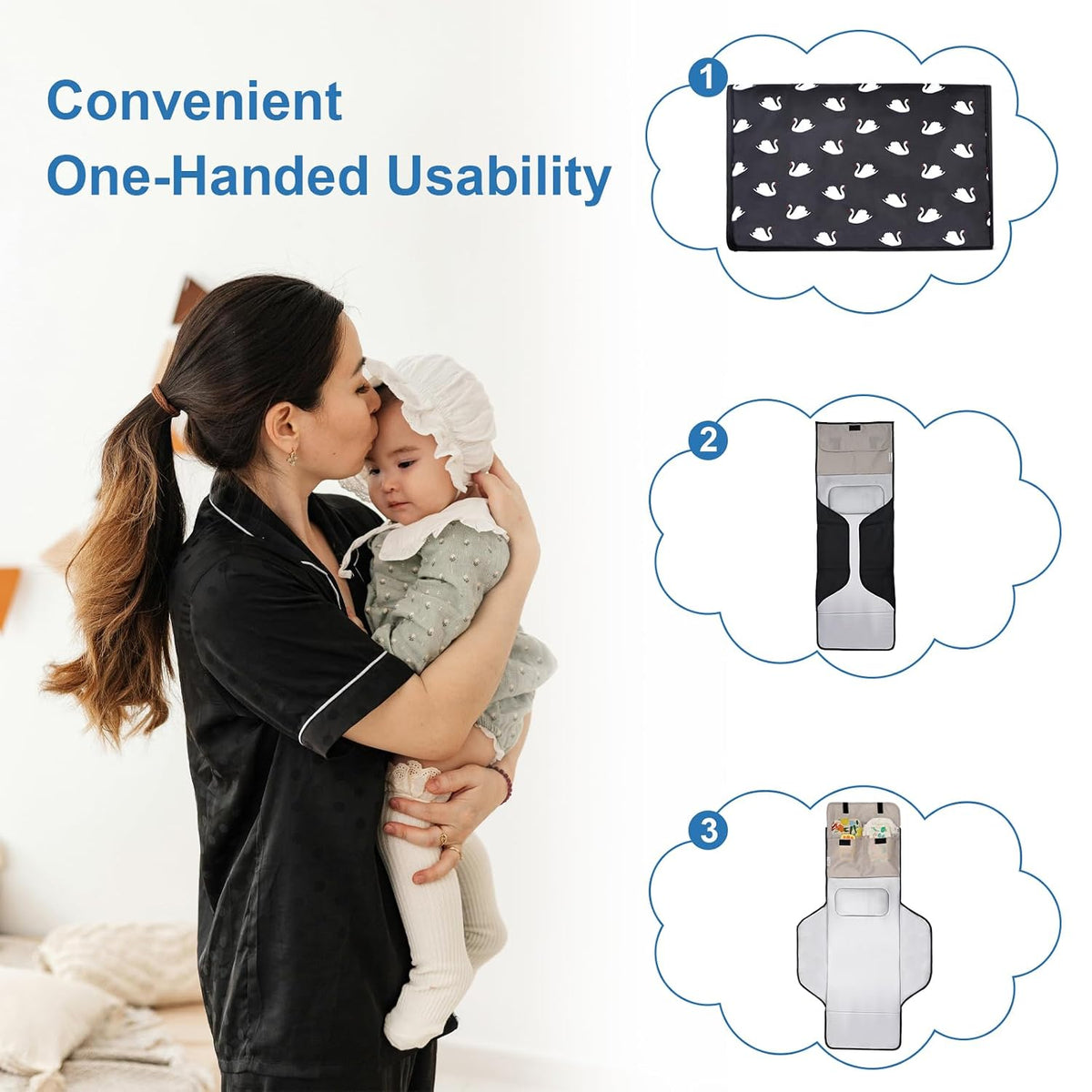 31" X 24.2" Extra Long Large Lightweight Toddler Diaper Changing Pad Travel, Cute Design 1-36 Month Infant Foldable Baby Changing Mat Wipeable, Changing Pad Portable for Station, Car, Stroller