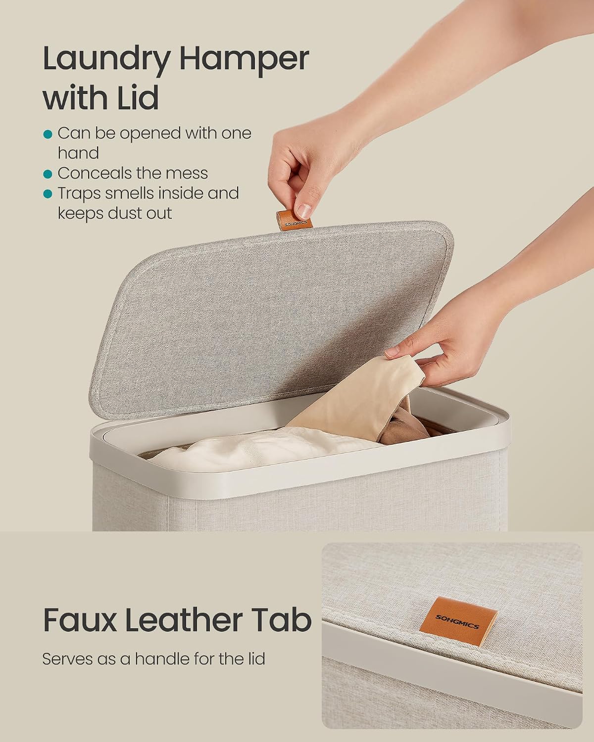 SONGMICS Laundry Basket, 100L Laundry Hamper with Lid, 1 Removable Bag