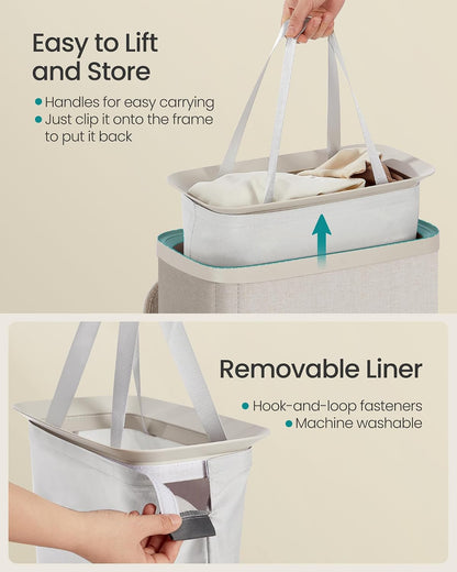 SONGMICS Laundry Basket, 100L Laundry Hamper with Lid, 1 Removable Bag
