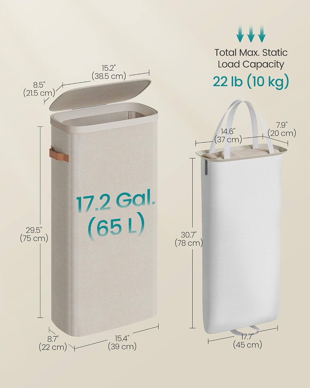 SONGMICS Laundry Basket, 100L Laundry Hamper with Lid, 1 Removable Bag