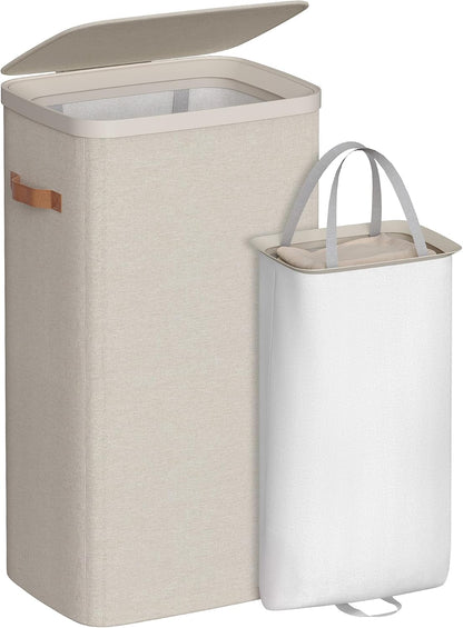 SONGMICS Laundry Basket, 100L Laundry Hamper with Lid, 1 Removable Bag