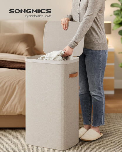 SONGMICS Laundry Basket, 100L Laundry Hamper with Lid, 1 Removable Bag