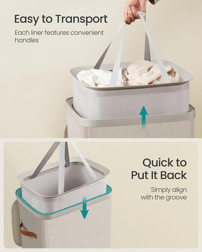 SONGMICS Laundry Basket, 100L Laundry Hamper with Lid, 1 Removable Bag