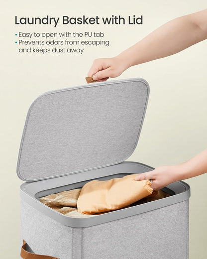 SONGMICS Laundry Basket, 100L Laundry Hamper with Lid, 1 Removable Bag