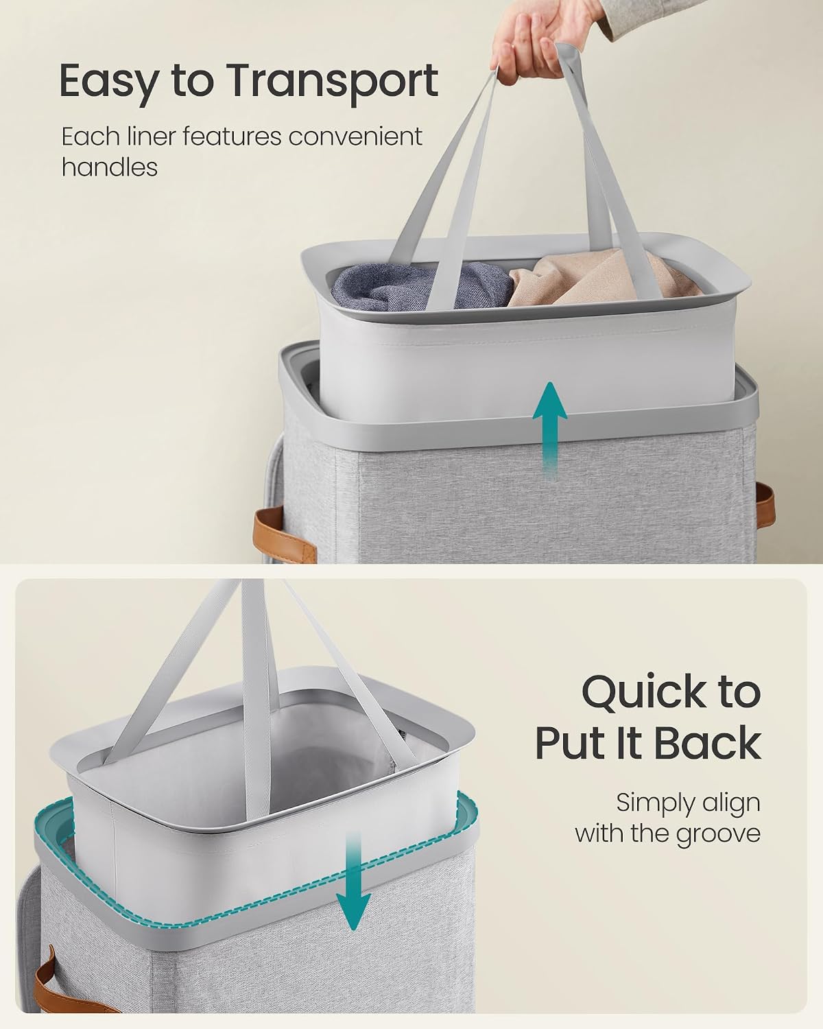SONGMICS Laundry Basket, 100L Laundry Hamper with Lid, 1 Removable Bag