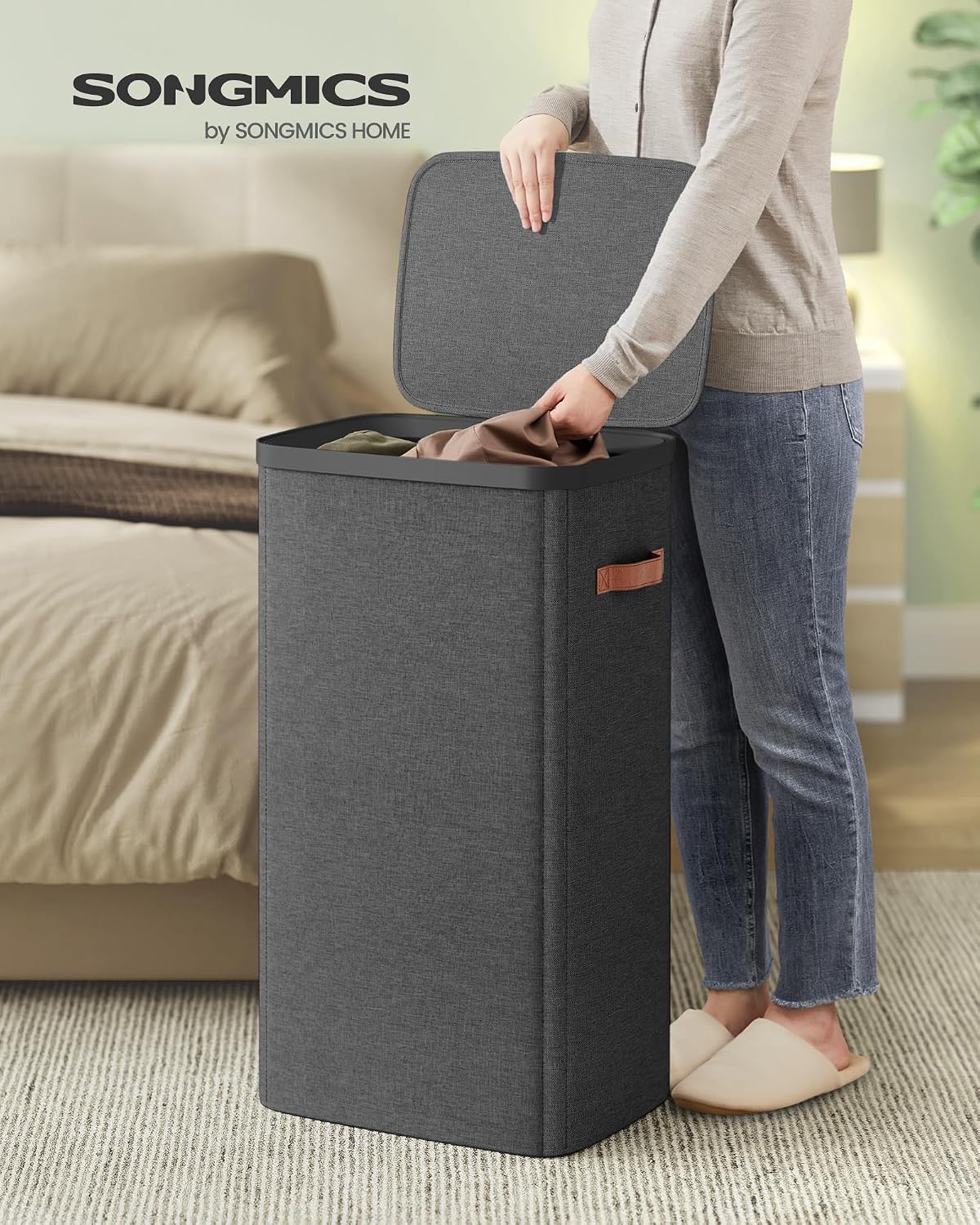 SONGMICS Laundry Basket, 100L Laundry Hamper with Lid, 1 Removable Bag