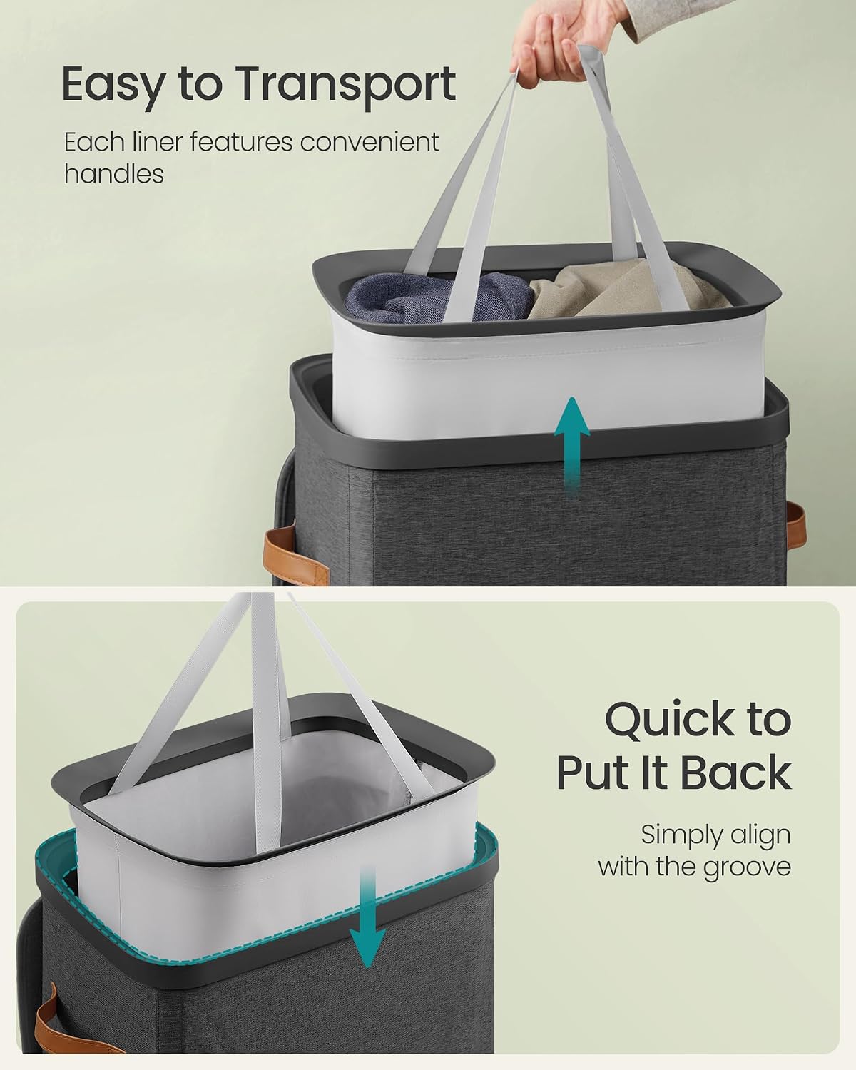 SONGMICS Laundry Basket, 100L Laundry Hamper with Lid, 1 Removable Bag