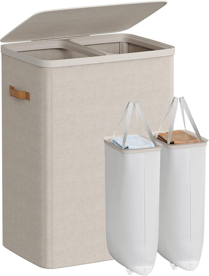 SONGMICS Laundry Basket, 100L Laundry Hamper with Lid, 1 Removable Bag