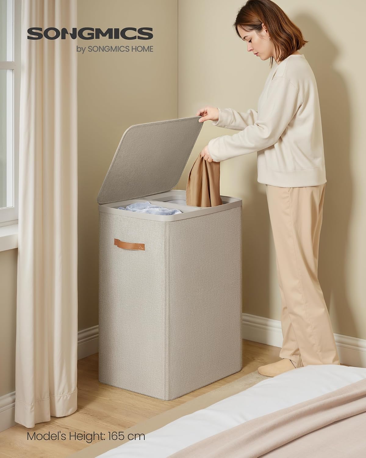 SONGMICS Laundry Basket, 100L Laundry Hamper with Lid, 1 Removable Bag