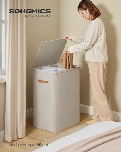 SONGMICS Laundry Basket, 100L Laundry Hamper with Lid, 1 Removable Bag