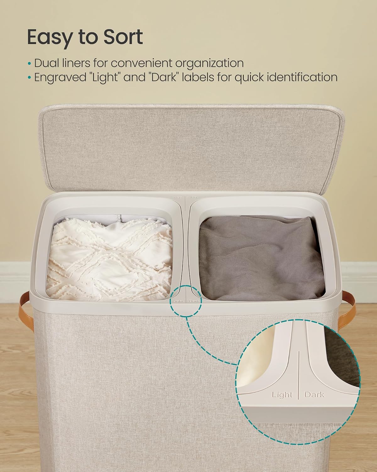 SONGMICS Laundry Basket, 100L Laundry Hamper with Lid, 1 Removable Bag