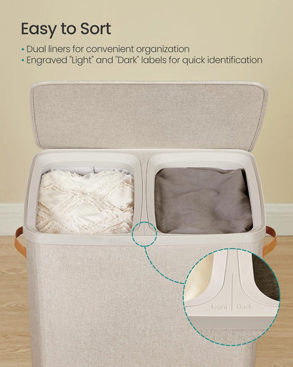SONGMICS Laundry Basket, 100L Laundry Hamper with Lid, 1 Removable Bag