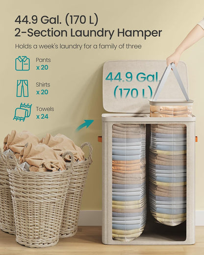 SONGMICS Laundry Basket, 100L Laundry Hamper with Lid, 1 Removable Bag