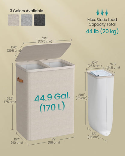 SONGMICS Laundry Basket, 100L Laundry Hamper with Lid, 1 Removable Bag