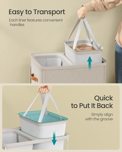 SONGMICS Laundry Basket, 100L Laundry Hamper with Lid, 1 Removable Bag