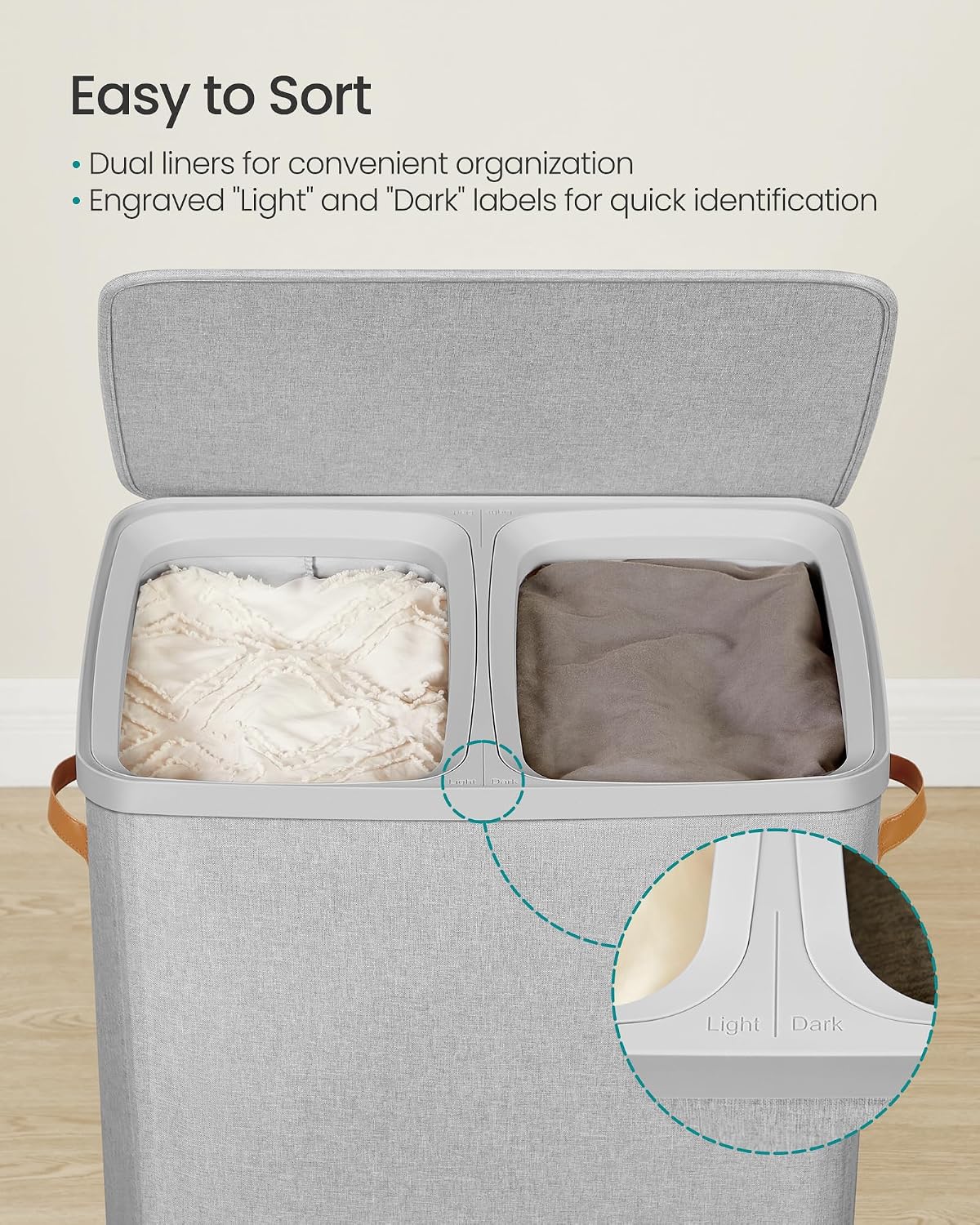 SONGMICS Laundry Basket, 100L Laundry Hamper with Lid, 1 Removable Bag