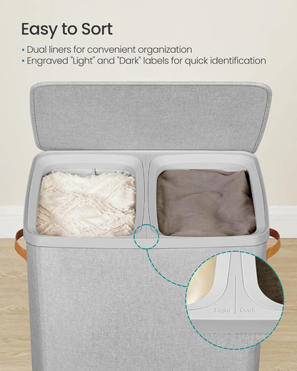 SONGMICS Laundry Basket, 100L Laundry Hamper with Lid, 1 Removable Bag