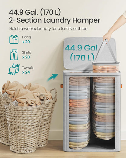SONGMICS Laundry Basket, 100L Laundry Hamper with Lid, 1 Removable Bag