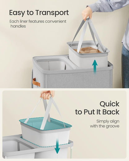 SONGMICS Laundry Basket, 100L Laundry Hamper with Lid, 1 Removable Bag