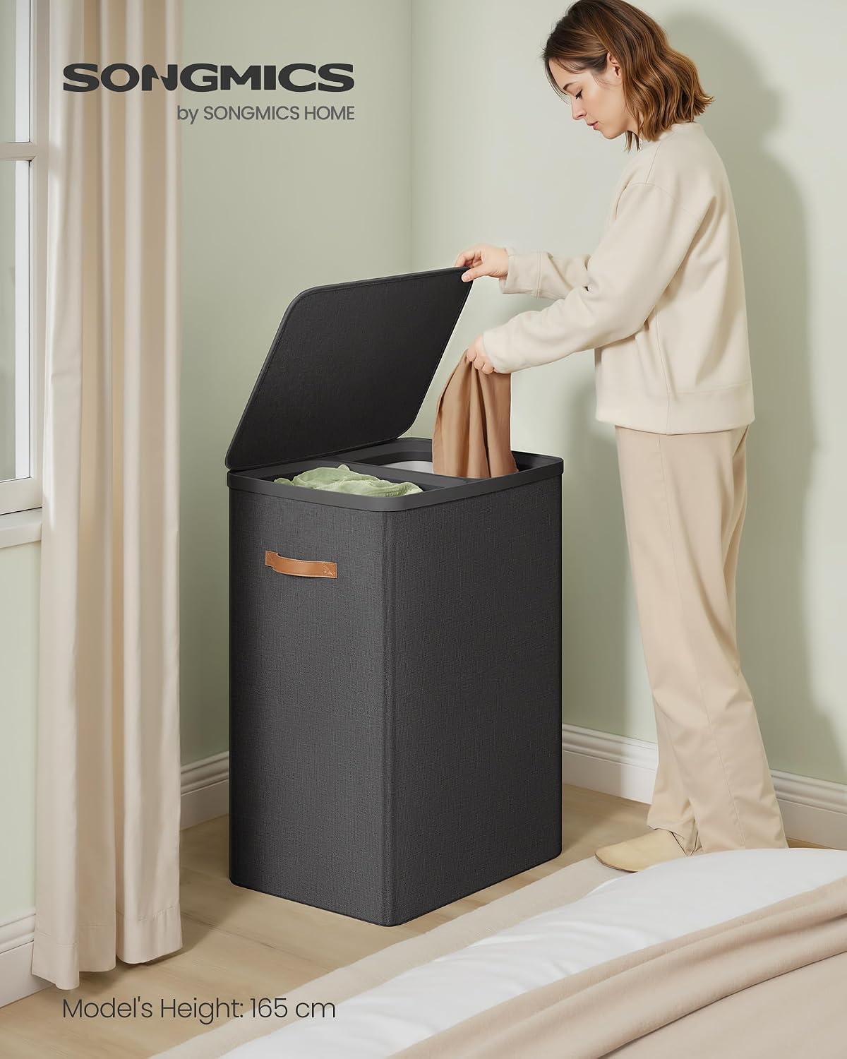 SONGMICS Laundry Basket, 100L Laundry Hamper with Lid, 1 Removable Bag