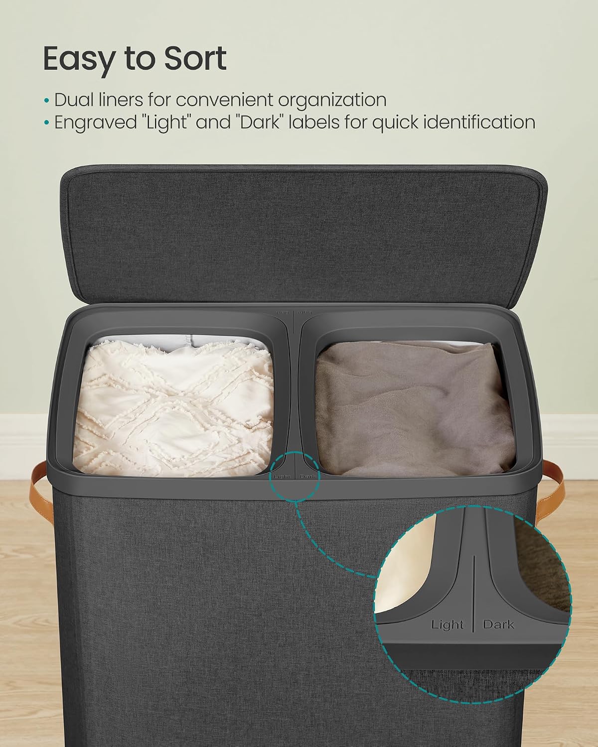SONGMICS Laundry Basket, 100L Laundry Hamper with Lid, 1 Removable Bag